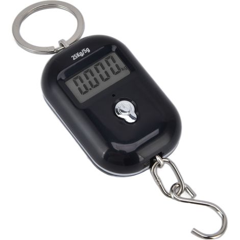 Super-Mini-Elektronikwaage A21 25 kg/5 g, beleuchteter Taschenhaken, schwarze Schlüsselanhängerwaage (Batterien nicht enthalten) (1/5)
