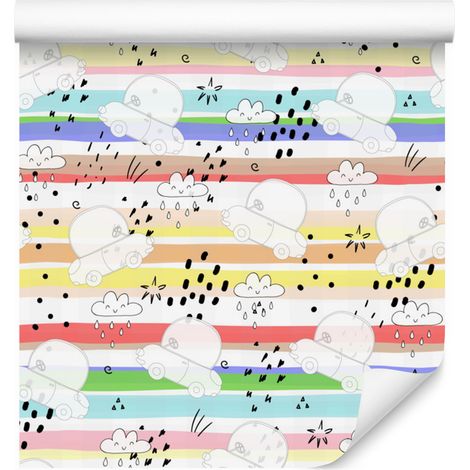 Papel pintado con rayas blancas de coches para salón y dormitorio, 50x1000 cm. (1/5)