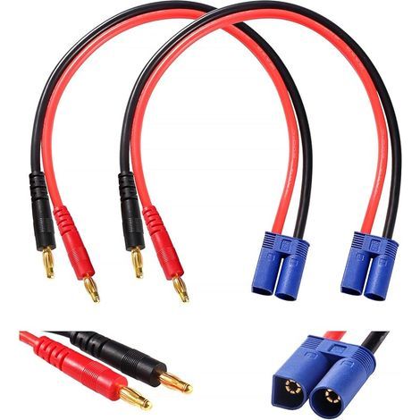 2 Pièces EC5 à 4.0 Banane Plug RC Câble de Charge de la Batterie, Connecteur EC5 à 4mm Fiche Banane avec 30cm 12AWG Câble en Silicone, pour RC Hélicoptère Quadcopter Lipo Batterie (1/5)