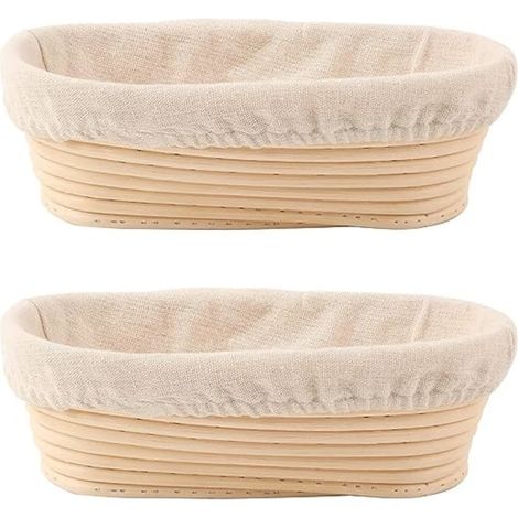 Lot de 2 paniers à pain en rotin, teinte beige, dimensions 25x15x8 cm, corbeilles naturelles pour service et rangement. (1/4)