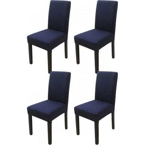 Housse de chaise à dossier haut bleu marine 4 pièces, 383847cm, moderne, élastique et lavable, adaptée aux salles à manger et aux cuisines (1/5)