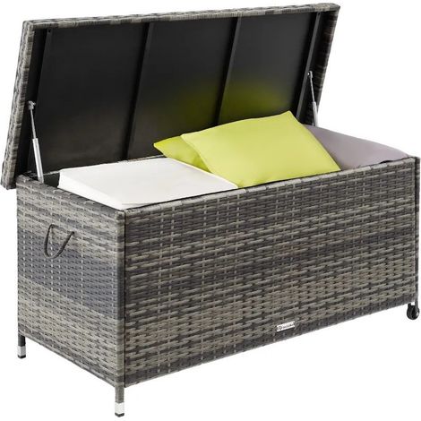 Coffre de jardin gris en rotin synthétique 120x55x61cm 270 L (1/5)