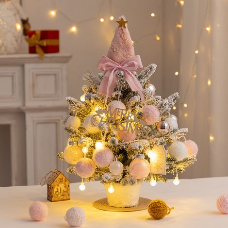 Mini Árbol de Navidad PE 45 cm Rosa con Efecto Nieve, Decoración Festiva Elegante para Escritorio y Hogar (1/4)