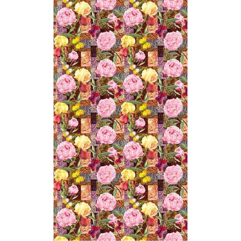 Flowers, rideau imprimé fleurs roses et jaunes et papillons 140x245 cm, 1 pièce (1/2)