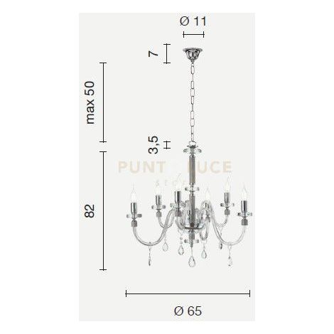 LAMPADARIO DIDO 6 LUCI CRISTALLO E ORO ATTACCO E14 D.65CM