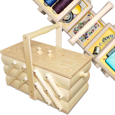 Boîte à fil en bois sculpté, outils de couture haut de gamme (1/5)