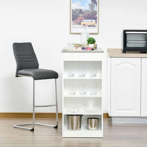 Table haute de bar moderne grise avec 4 étagères de rangement pour bar de cuisine ou de maison. (1/5)