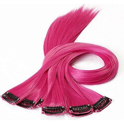10 Clip-in-Haarverlängerungen aus Kunsthaar mit farbigen Strähnen (Rosenrot) – 55,00 x 3,20 x 0,30 cm – Rosy (1/3)