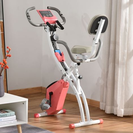 Vélo d’appartement X-Bike 2-en-1 pliable 8 niveaux résistance,écran LCD cordes tension rose acier 105x48x118 cm (1/5)