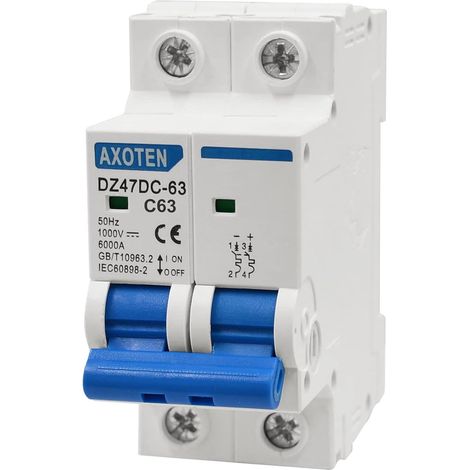 Disjoncteur DC 1000V 2P 63A,Interrupteur de Coupure DC pour batteries et Systèmes Solaires Photovoltaïques/Systèmes à Courant Continu,35mm Montage Sur Rail DIN (1/5)