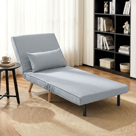 Canapé-lit transformable 3 en 1, fauteuil 1 place en tissu gris avec coussin, dossier ajustable sur 5 positions pour chauffeuse