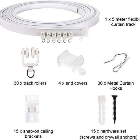 5-meter Curtain Curtain Track with Pointed Hooks, PVC Plastic Steel Silent Sliding Rail, Flexible U-shaped Plastic Steel Guide Rail (1/5)