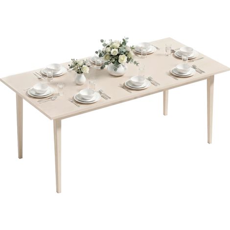 Table à manger pour 8 personnes. table de cuisine moderne avec pieds en bois massif. 180 cm. couleur crème (1/5)
