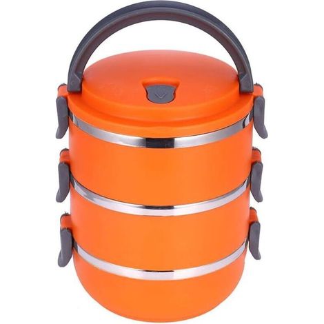 Portapranzo termico in acciaio inox con 3 scomparti – impilabile, con maniglia per bambini e adulti, a prova di perdite, resistente e ideale da portare sempre con sé - Crezuo