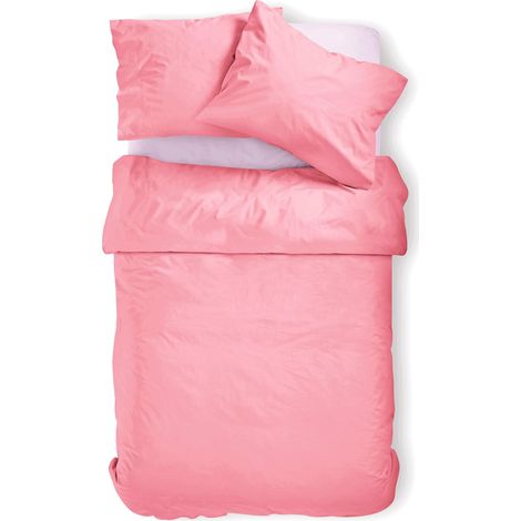 Parure de lit d'été 155 x 220 cm, rose, en microfibre brossée, housse de couette 155 x 220 cm et taie d'oreiller 80 x 80 cm, avec fermeture éclair, pour lit (1/5)