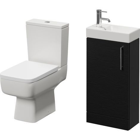 Napoli Cube Nero Oak 400mm Single Door Vanity Unit and Toilet Suite with Align Basin - 400mm - Chrome 160mm Handle