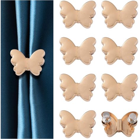 Lot de 8 paires de boucles de rideaux magnétiques décoratives amovibles pour intérieur et extérieur - Pour garder les rideaux fermés - Empêche les fuites de lumière (doré)