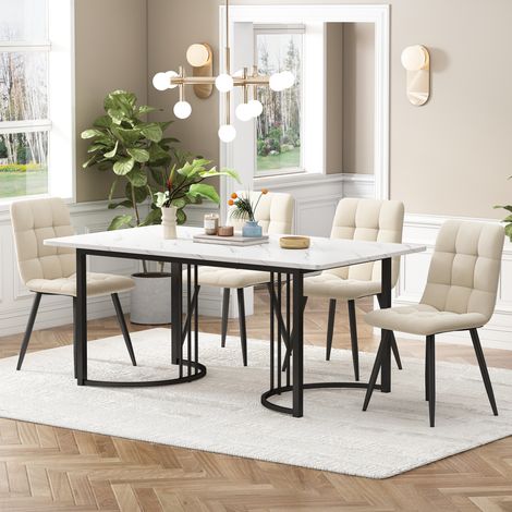 Mesa comedor con 4 sillas efecto mármol blanca OKMYHOME (1/5)