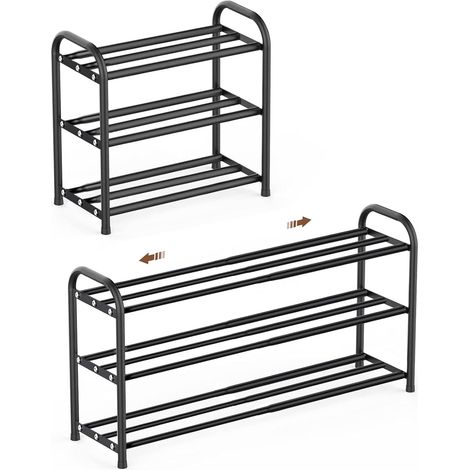 Étagère à Chaussures, étroite, Extensible, Peu encombrante, réglable, Petite, en métal, Noire, Rangement de Chaussures, pour l'extérieur, Le Camping, Le Couloir (3 Niveaux) (3 étages) (1/5)