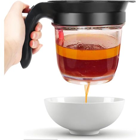 Separatore di grasso da 1000 ml, doppia filtrazione, dispenser con pulsante di rilascio, facile separazione del grasso (1/5)