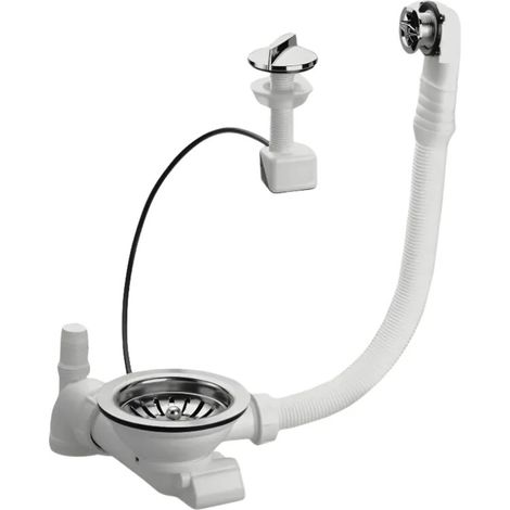 Válvula de desagüe fregadero 1 cubeta agujero 90 mm, válvula de desagüe automática con cable con rebosadero, inox