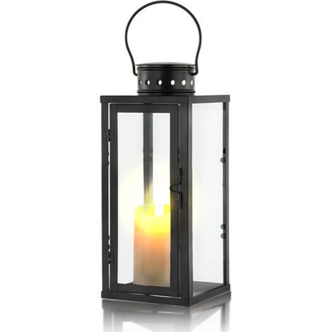Lanterne Exterieur Bougie Noire en métal et Verre, Lanterne funéraire cimetière résistante aux intempéries, photophore d'extérieur, bougeoir décoratif pour Tombe, Jardin et terrasse (1/5)