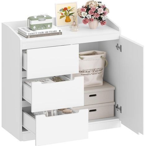 Commode, Commode à 3 tiroirs et 1 Porte, Meuble de Rangement, Casier avec rambarde supérieure, Style Moderne, Convient pour Le Salon et la Chambre (1/5)