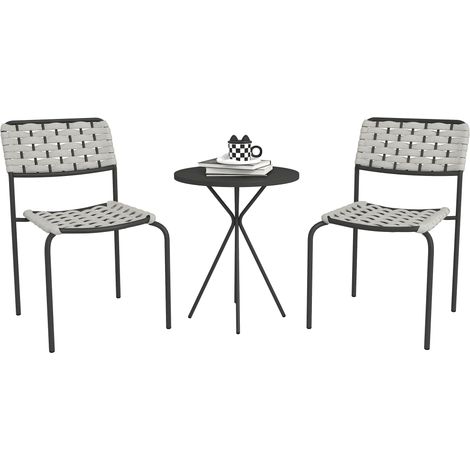 Gartenmöbelset aus Polyrattan, Lounge-Set für 2 Personen, 3-teilig mit 2 Stühlen und einem grauen Tisch