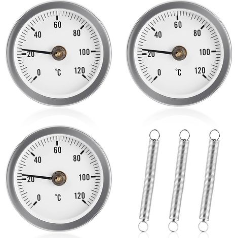 Lot de 3 thermomètres pour tuyau de chauffage, 0-120 C, argent, analogique, intérieur, réutilisable (1/5)