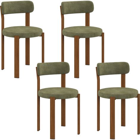 Lot de 4 chaises NELLA en tissu chenille verte pieds noyer pour salle à manger (1/5)