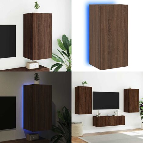 TV-Wandschrank mit LED-Leuchten Braun Eichen-Optik 40,5x35x80cm - TV-Schrank - Holzschrank - Regal - Wandregal - Fernsehregale - Home & Living (1/5)
