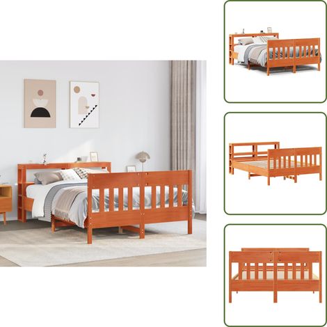 Cabecero de cama - vidaXL Estructura de cama sin colchón madera maciza marrón 120x190 cm - Estantes de almacenamiento