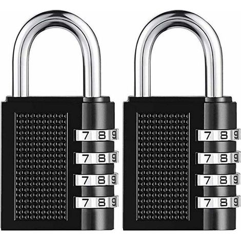 Cadenas à combinaison robuste à 4 chiffres avec cadenas à combinaison réinitialisable pour l'école, la salle de sport, l'extérieur, l'abri de jardin, – Lot de 2 ,794015mm,noir