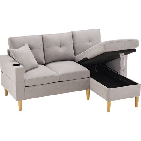 Moderne L-Eckcouch 3-Sitzer mit Chaiselongue, Stauraum und Getränkehaltern (1/5)