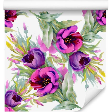 Papel pintado de peonías brillantes y coloridas para salón y dormitorio, 50x1000 cm. (1/5)