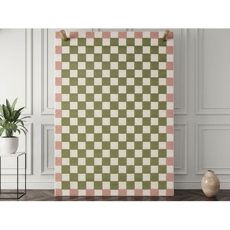 BOBOCHIC - Tapis poils ras MYRLIE motif damier 120x170 Vert