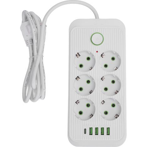 Multipresa a 6 prese + 4 porte USB + 1 porta Type-C, spina europea con interruttore, cavo da 2 m (1/5)