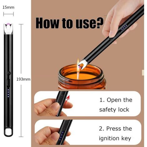 Briquet électrique rechargeable par USB, adapté pour la cuisine et le barbecue (noir) (1/4)