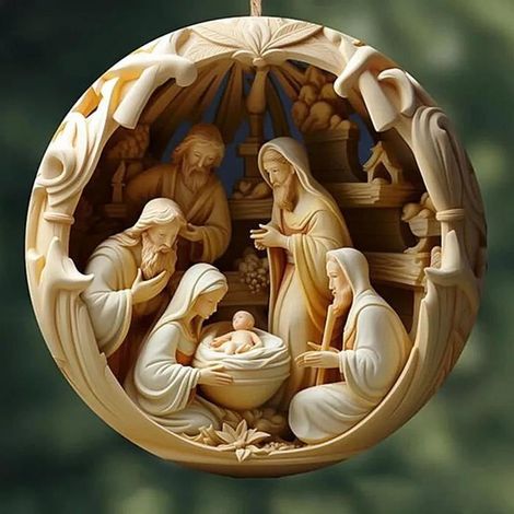 Ornement de crèche de Noël, 2023, rond, naissance de Jésus, décoration de Noël pour sapin de Noël, souvenir, cadeau pour femmes (1/4)