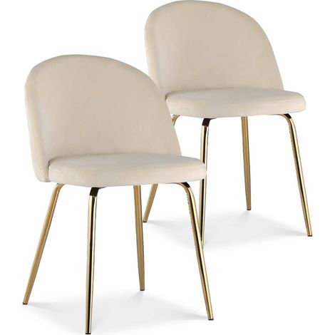 Lot de 2 chaises Cecilia velours Beige pieds dorés (1/2)