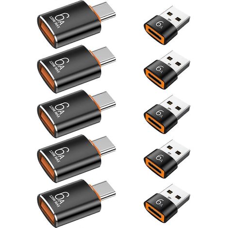 Lot de 10 adaptateurs USB-C vers USB 10 Gbit/s/120 W et chargeur USB-C mâle vers USB-C femelle 3.1, compatibles avec MacBook Pro/Air, iPhone 16/15 Pro Max/15 Plus/14/13/12 et Samsung. (1/5)