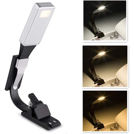 LED-Leselampe mit Klemme, USB-wiederaufladbare Klemmleuchte mit 3 Farben und 6 einstellbaren Helligkeitsstufen (1/5)