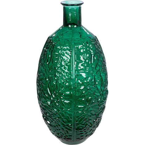 Vase de Sol en Verre - Motif Feuilles - Rond - Brillant - Vert - Hauteur : 59 cm - Diamètre : 29 cm - Étanche (1/4)