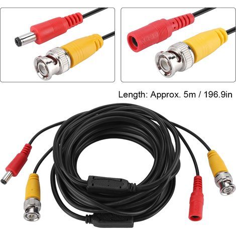 Câble d'extension vidéo BNC 2.1mm pour caméra de surveillance, usage domestique et professionnel (5 mètres) (1/5)
