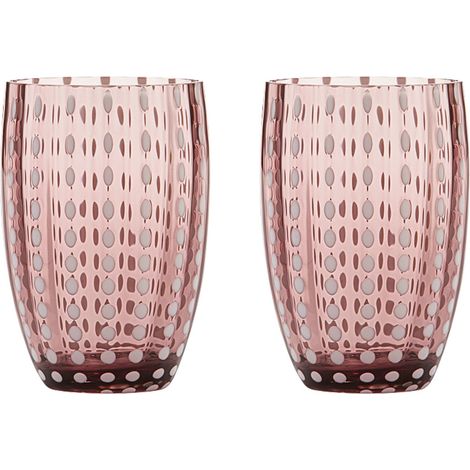 Zafferano Perle Bicchiere Ametista - Vetro Colorato Soffiato a Bocca, 32 cl, Lavorato a Mano - Set da 2 Tumblers Artigianali per Acqua o Cocktail