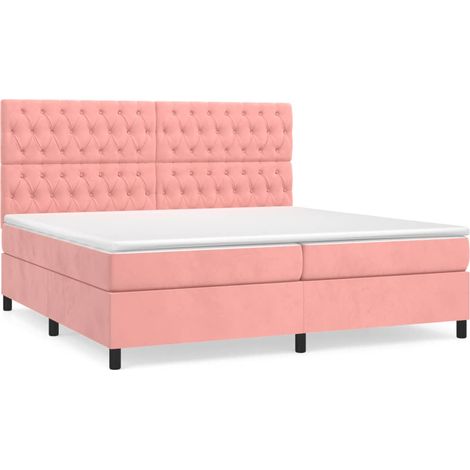 Lit à sommier tapissier avec matelas Rose 200x200 Velours 2 (1/5)