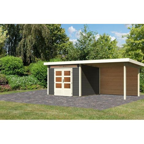 Farge 6 im Set mit Anbaudach u.RW,terragrau,2,74x2,74x2,34m