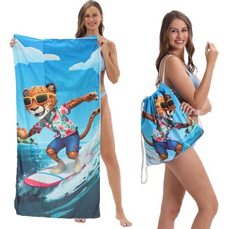Serviette de plage pliable deux-en-un, serviette de plage intégrée, sac de rangement intégré, tapis de plage (1/3)