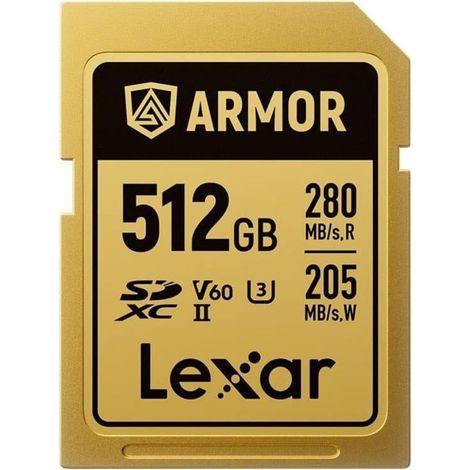 Tarjeta de memoria Lexar ARMOR GOLD SDXC UHS-II 512 GB V60 acero inoxidable IP68 (1/2)
