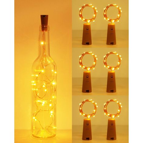 Lot de 6 guirlandes lumineuses LED pour bouteilles, 2 m, 20 LED, fil de cuivre flexible étanche, décoration idéale pour Halloween, Noël, mariages et autres fêtes. (1/5)